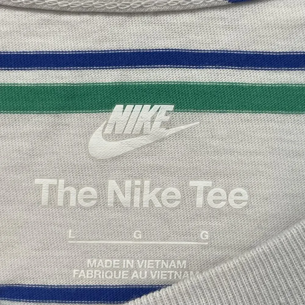 Nike Shirt Mens Large White Green Striped The Nike Tee Embroidered Swoosh Logo - Picture 3 of 11